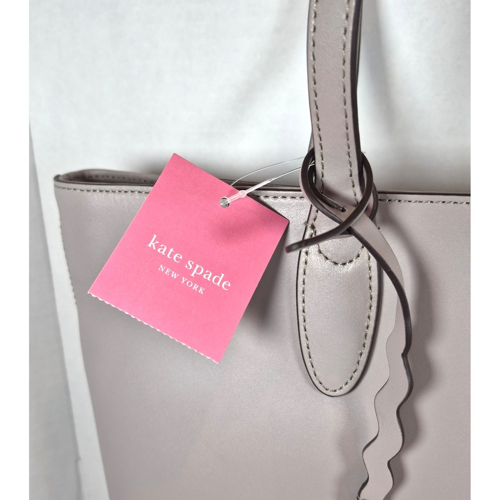 KATE SPADE Kerri Medium Zip Tote Taupe  Smooth Leather Glitter  Charm NEW - Picture 5 of 11